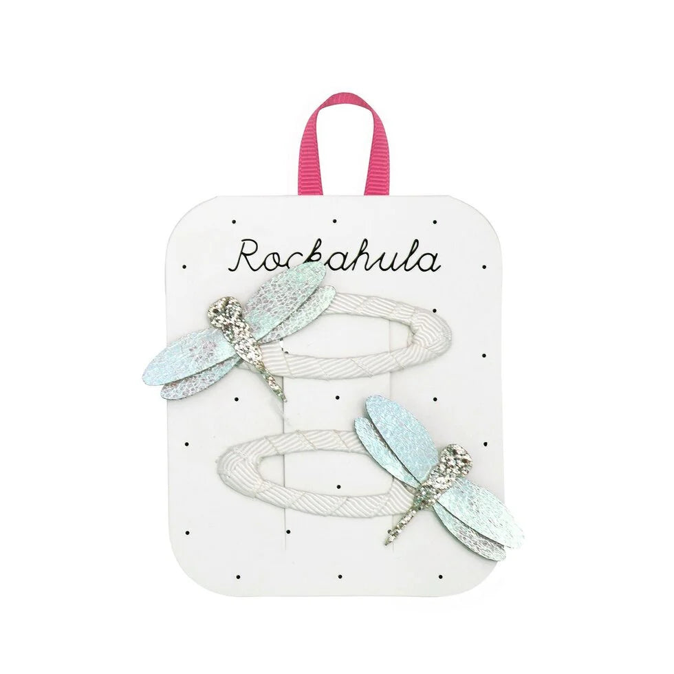 Shimmer Dragonfly Clips, Silver Blue, Rockahula Kids
