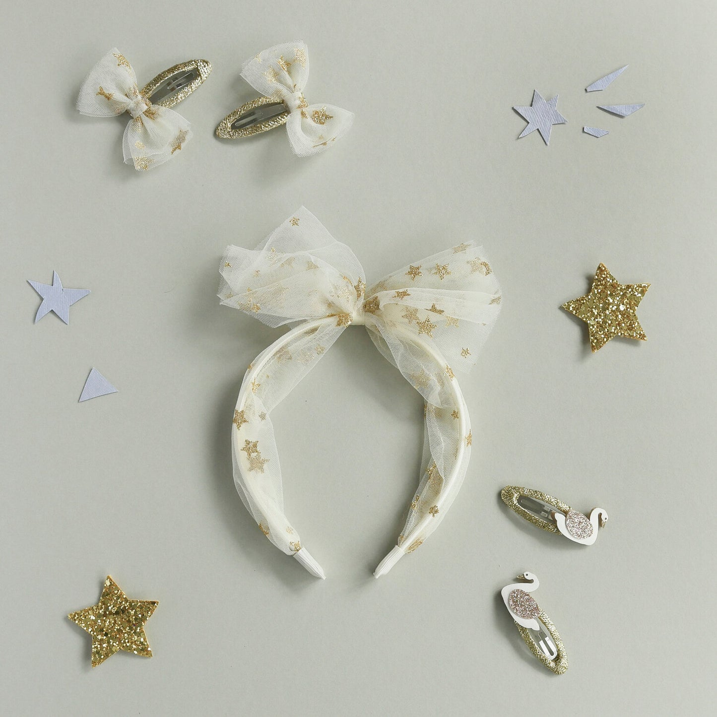 Wish Upon A Star Tulle Headband Gold White by Rockahula Kids