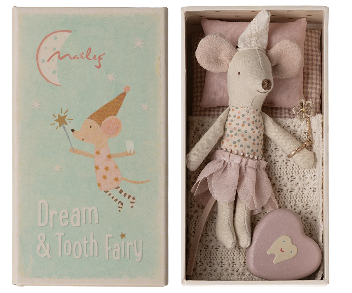 Tooth fairy mouse, Little sister in matchbox - by Maileg