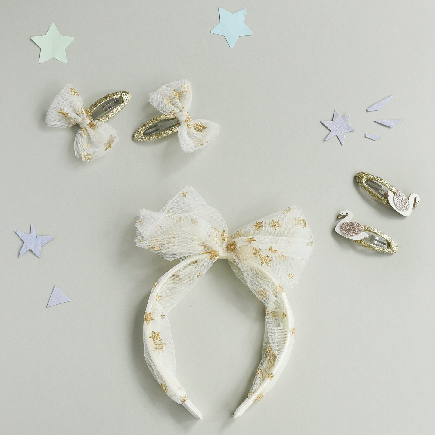 Wish Upon A Star Tulle Headband Gold White by Rockahula Kids