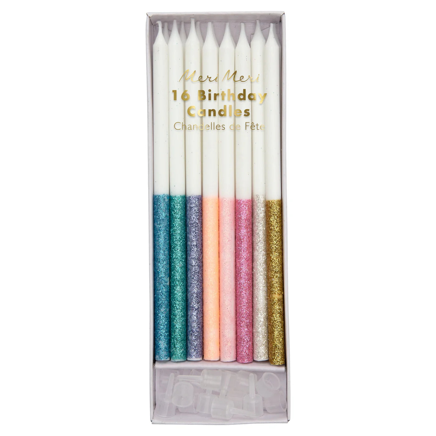 Meri Meri Multi-Coloured Dipped Glitter Birthday Candles (16)